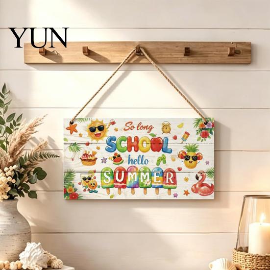 Summer Themed Gifts Wooden Hanging Sign, Beach Theme Welcome Sign Front Door Decor with Rustic Wood Plaque Rope, Colorful Hanger for Seasonal