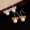 Simulation Freshwater Pearl Bow Pearl Long Earrings Wedding Bride Ear Hook  Girls Gift