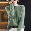 Women's Seamless Round Neck 100% Pure Wool Cardigan for Spring & Autumn