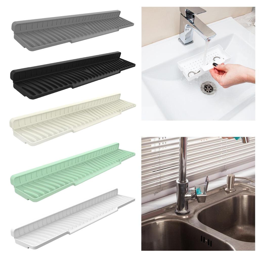 Faucet Water Catcher Mat Silicone Sink Draining Pad Self Draining Drying Mat for Kitchen Counter