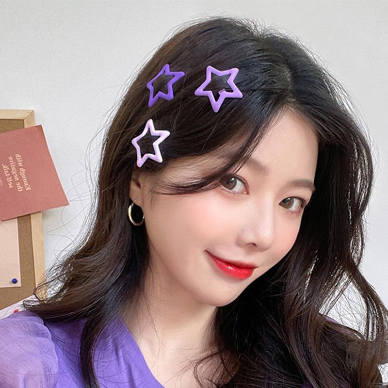 10Pcs/Set Cute Colorful Star Pentagram Y2K Fashion Five-Pointed Star Bobby Hair Clip Snap Clip Hair Accessories