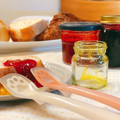 Cute Cat and Dog Motif Spoon, Silicone, Catte, Wan!te (Silver Gray)