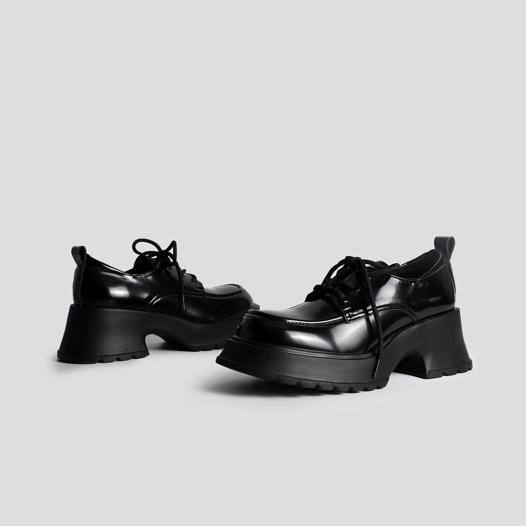 2025 spring new fashion outer wear thick heel small leather shoes women's platform solid color Mary Jane glossy fashion single shoes women