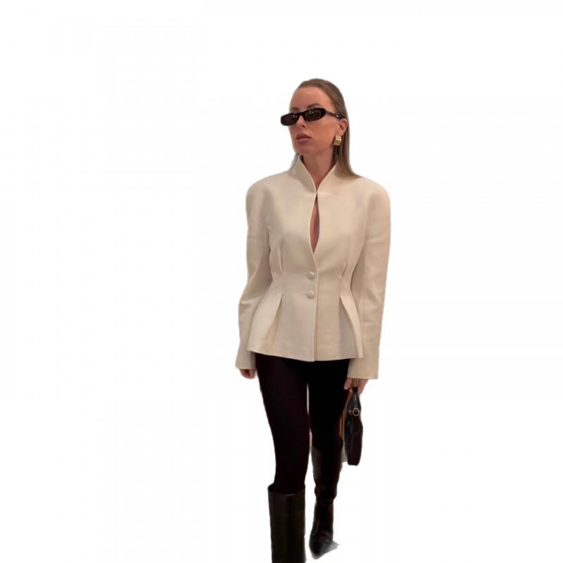 Womens Satin Short Blazer Elegant Fitted Waist Stand Collar Single Breasted Casual Outerwear