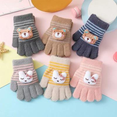 1Pairs Cute Cartoon Rabbit Bear Winter Warm Kids Gloves Kindergarten Boys Girls Five Finger Knitted Gloves for 3 To 6 Years