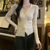 Single-breasted Collar Premium Gray Knitted Cardigan Early Spring Waist Thin Pit Strip Sweater Top Bottoming Shirt