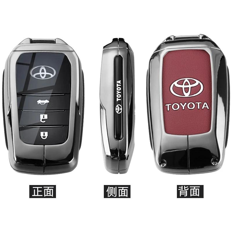 QHJS9 Zinc Alloy Leather Car Key Case Cover Shell for Toyota CHR Hilux Fortuner Land Cruiser 200 Camry Corolla Crown RAV4 Highland