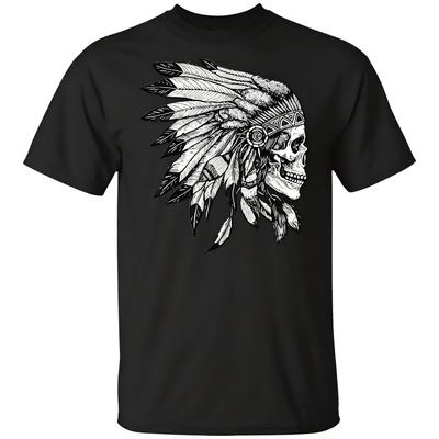 Native American Skull Feather Black T-Shirt
