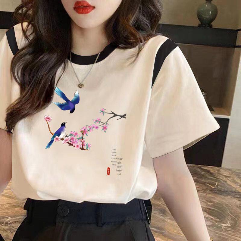 Women's Loose-Fit Cotton Contrast T-Shirt - 2024 Summer Collection
