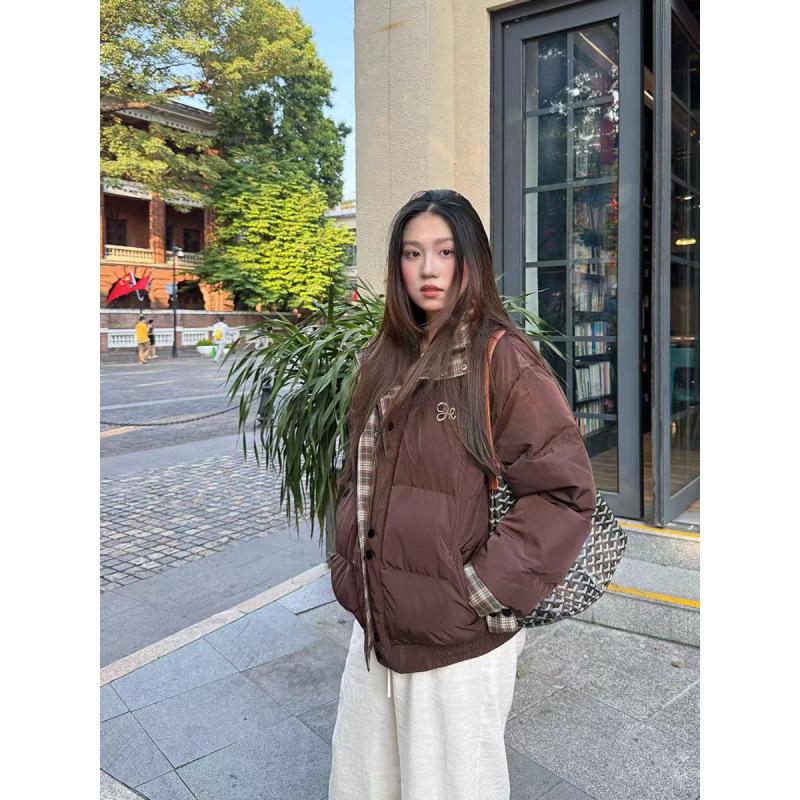 

Winter new splicing plaid double-layer collar down cotton clothes women s thickened warm bread clothes cotton clothes jacket tide XL