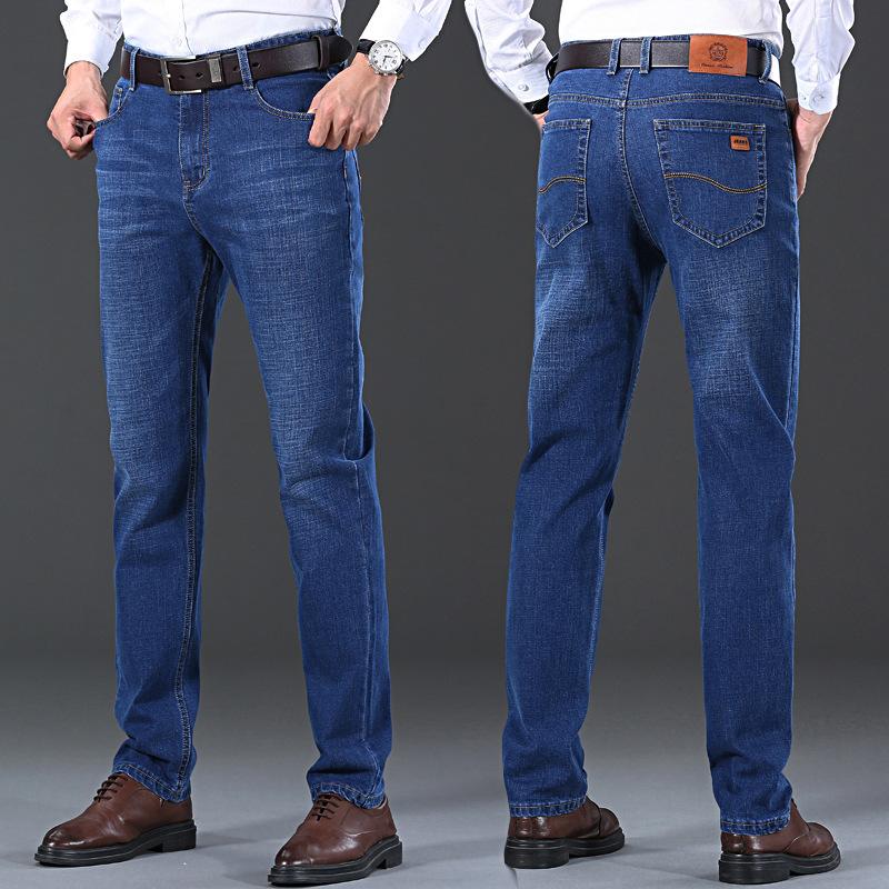Pánské džíny s volným elastickým rovným zipem, business styl, jaro a podzim 2024, nové a vysoce kvalitní, pro každodenní nošení