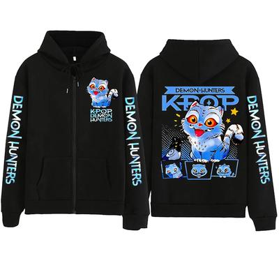 Hot K-pop Anime Kpop Demon Hunter Cute Tiger Zipper Hoodie Harajuku Pullover Tops Streetwear Sweatshirt Unisex