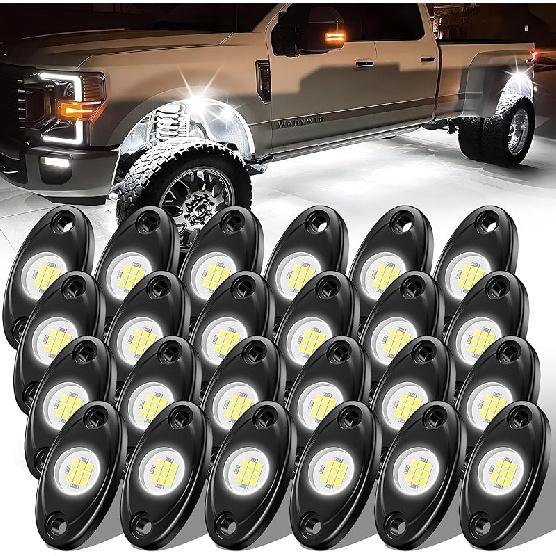 22 Pods White Rock Lights, 6000K Pure White Super Bright Wide Angle IP68 Waterproof LED Rock Lights For Trucks Pickup SUV UTV ATV Motorcycle Car