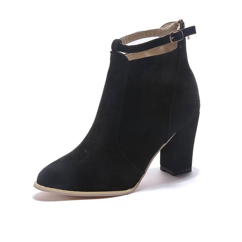

Women s Suede Block Heel Ankle Boots With Buckle Strap Zipper Booties 35 чёрный
