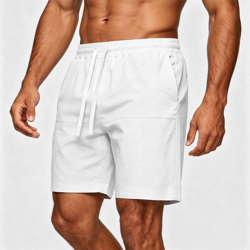 Men Linen Lightweight Breathable Shorts Drawstring Waist Relaxed Fit Elastic Casual Beach Fitness Shorts for Vacation Workout