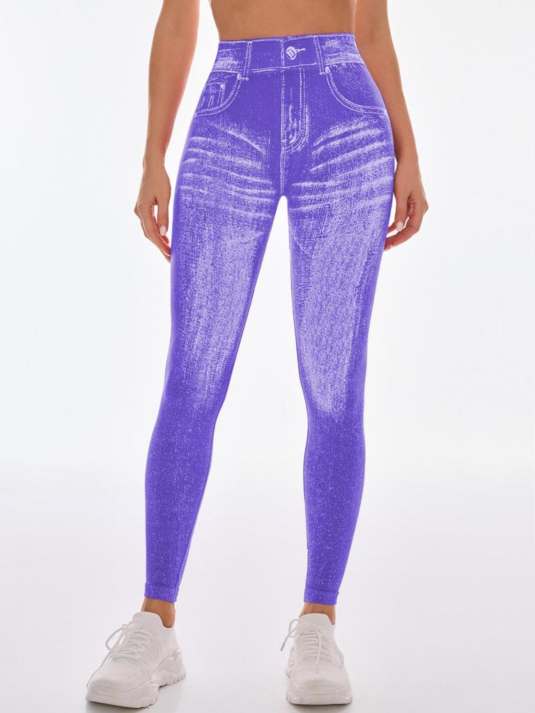 Nahtlose High-Waist Po-Lifting Yoga-Hose für Damen - Schnelltrocknend, Schlankmachend, Enganliegend im Denim-Stil für Laufen & Fitness