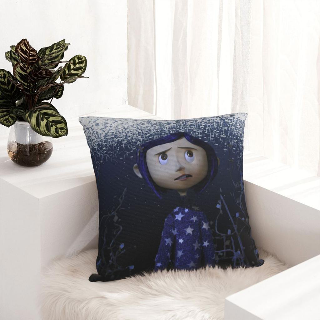 Coraline The Secret Door Pillowcase Polyester Cushion Cover Animation Vintage Horror Girl Throw Pillow Case Cover Home Square