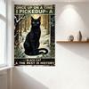 Vintage Black Cat in Snowy Forest Metal Tin Sign 'Once Upon a Time...' Whimsical Fairy Tale Wall Decor for Bar Pub Home Cafe, 8x
