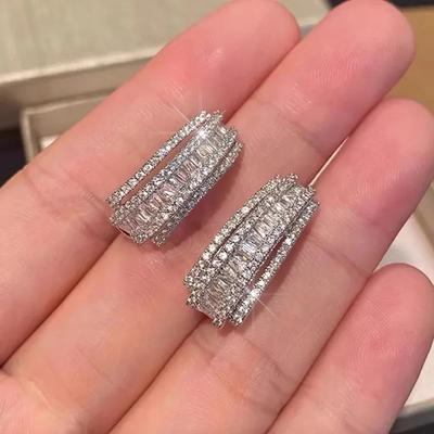 Huitan Aesthetic Hoop Earrings for Women Exquisite Trendy Elegant Shiny Cubic Zircon Accessories Fashion Versatile Party Jewelry