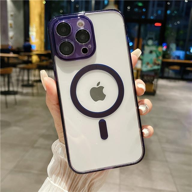 Luksusowy Kolorowy Bumper Przezroczyste Magnetyczne Etui Magsafe na Telefon Dla iPhone 11 12 13 14 15 Pro Max Osłona Ochronna Obiektywu na 14 Plus