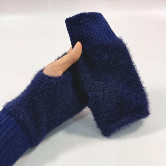Fingerless Gloves for Women Faux Fur Thumb Hole Half Finger Gloves Stretchy Warm Winter Typing Writing Mittens