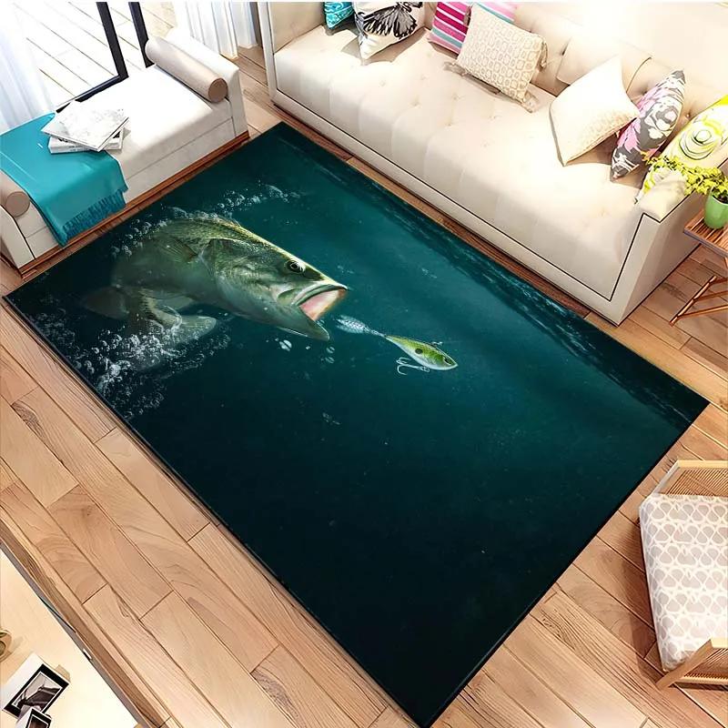 Lure Fishing Rug Anti-Slip Mat Dining Room Living Room Area Rug Soft Bedroom Rug Fishing Lovers Gift Home Decor