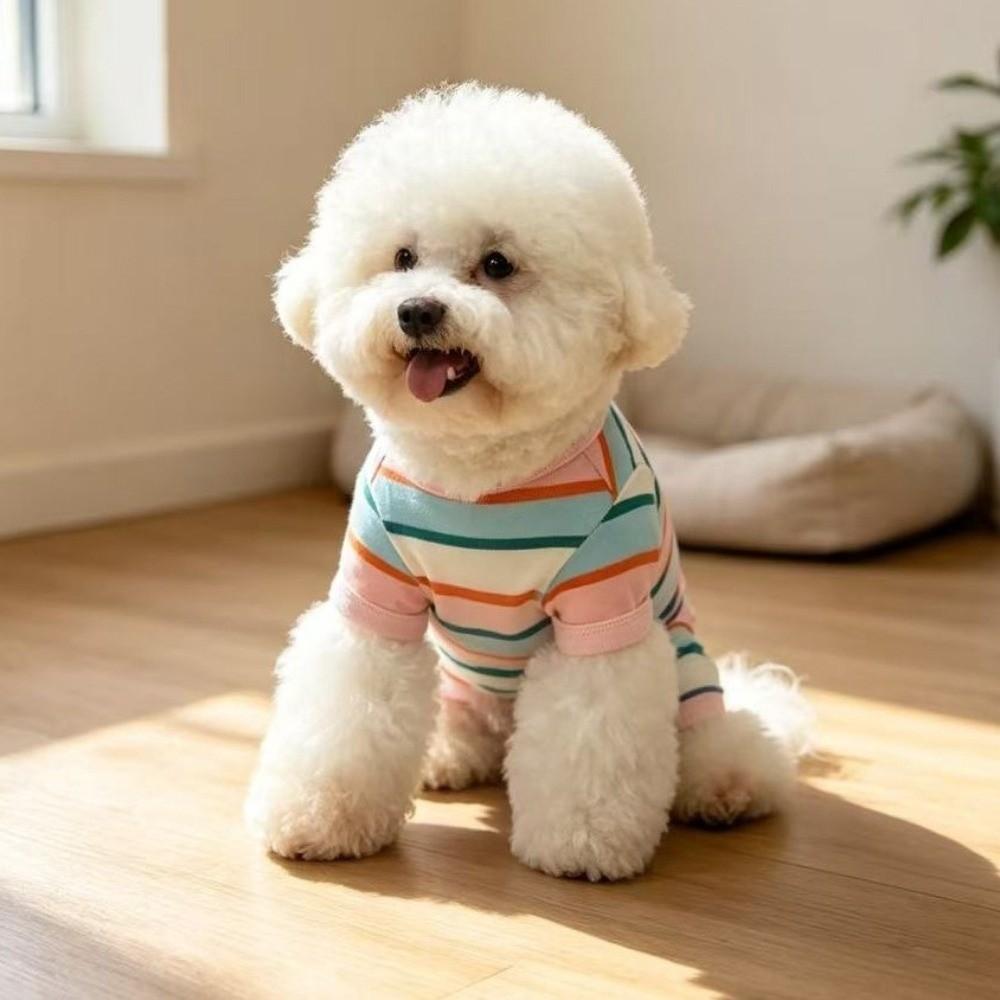 Elastic Colorful Striped Dog Jumpsuits Cotton Puppy Rompers Dog Four Legged Clothes Cats Dogs