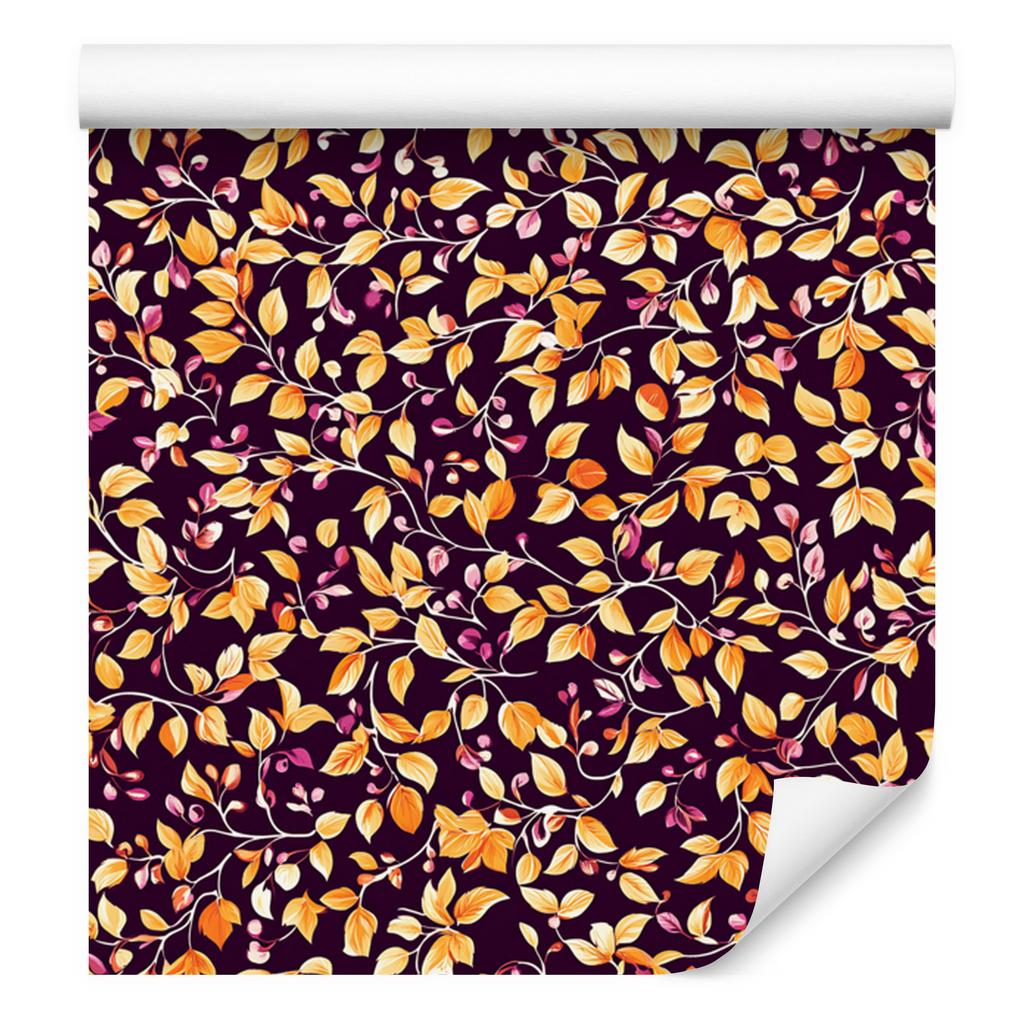 Intricate floral pattern wallpaper, burgundy and orange, 50x1000
