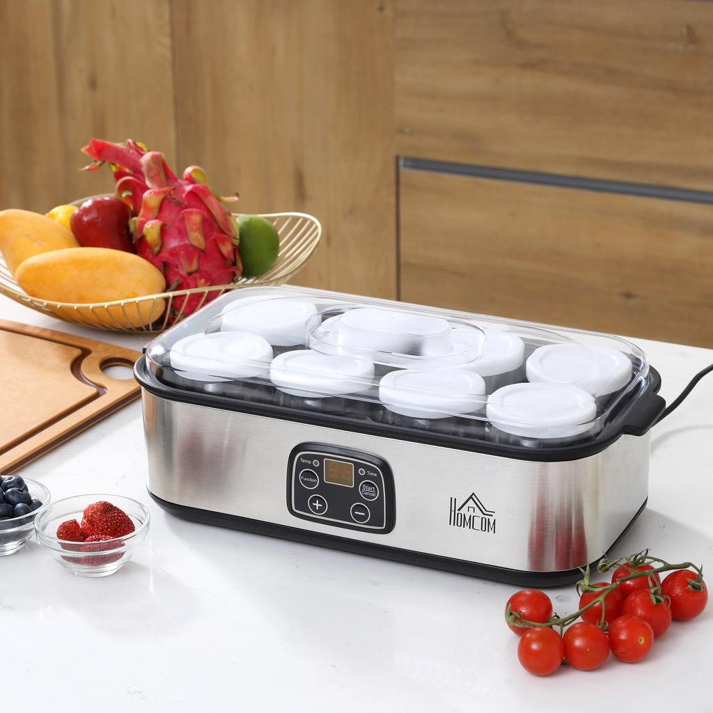 Joghurtbereiter, Griechischer Joghurtbereiter mit Deckel, 8 BPA-freie Glas-Innenbehälter à 180 ml, Joghurtbereiter mit LCD-Display-Timer