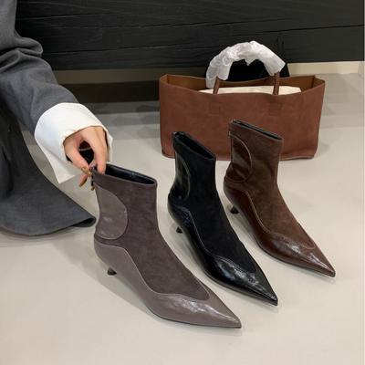 2025 nové špičaté stiletto měkká kůže čepice zadní zip semiš módní dámské krátké boty