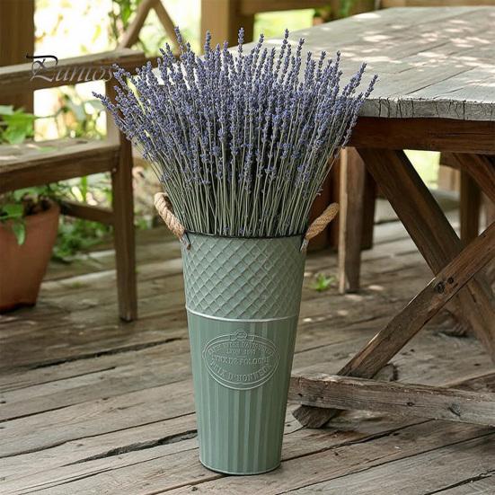 Retro Style Metal Flower Pot Vintage Buckets, Rustic Vases with Handles, Floral Containers, Wide Balcony Arrangement Holder Mouth Plant Display