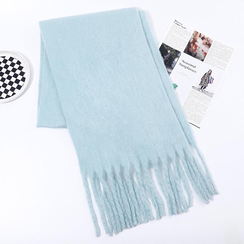Men's and Women's Thick Woolen Scarf: Solid Color Knitted, Warm, Tassel-Edged, Imitation Cashmere for Winter