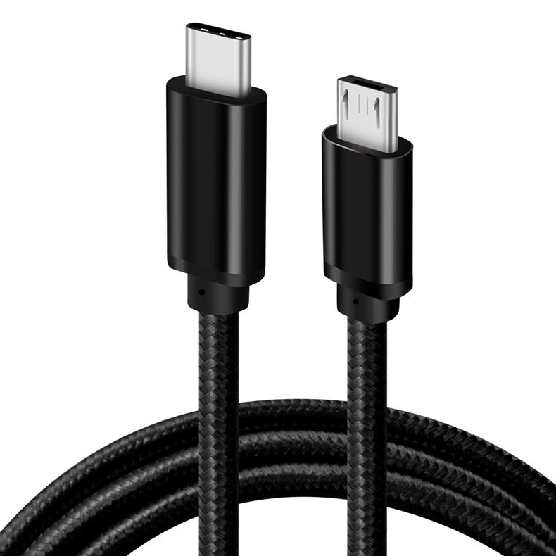 USB Type-C Micro-USB Braided Data Cable Aluminum Alloy Shell Case Nylon Jacket 3A Fast Charging USB 3.2 for Camera IOS Computer 1 meter чёрный