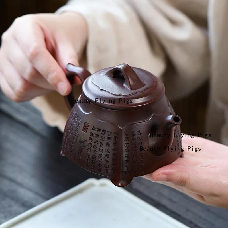 1pc Yixing Raw Ore Iron Blood Red Sand Teapot Handmade Purple Clay Teapot Home Kung Fu Tea Set, Chinese Handmade Teapot