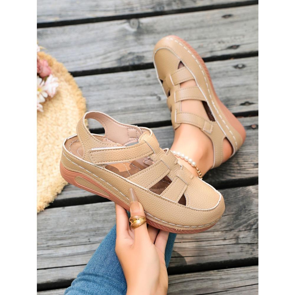 Women Platform Hollow Roman Sandals, Round Toe Wedge Heel Breathable Comfort Casual Shoes