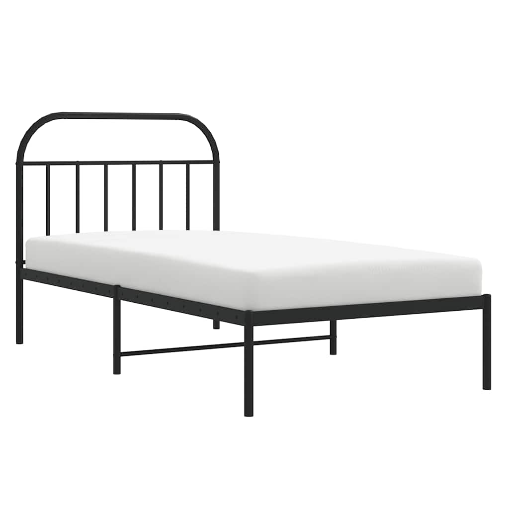 Metal Bed Frame with Headboard Black 100 x 190 cm
