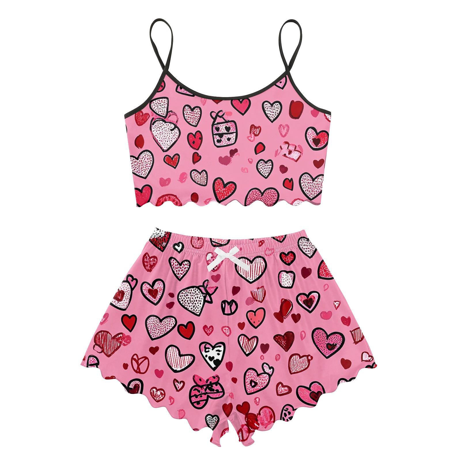 

Пижамные комплекты для женщин, мягкие комплекты домашней одежды из двух предметов, топы без рукавов, шорты, одинаковые пижамы, одежда для сна L красный