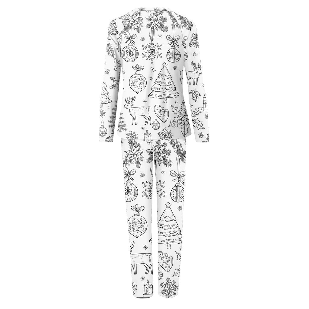 DIY Hand Painted Colorable-Parent-child Outfit - Christmas Print Round Neck Parent-child Long Sleeve Long Pants Home Clothes Suit Spring