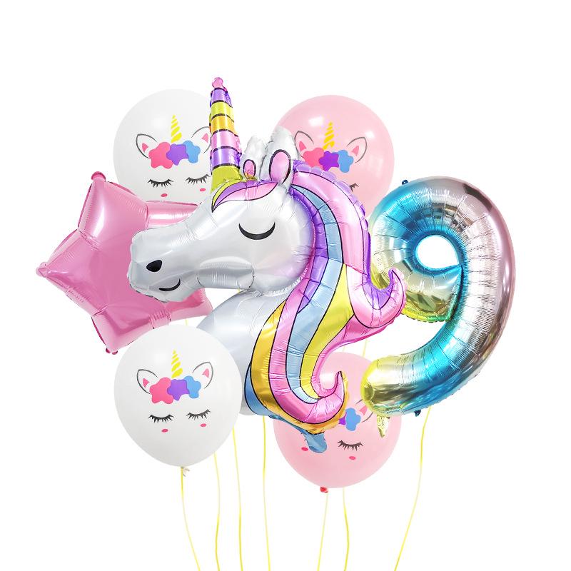 Colorful Unicorn Gradient Rainbow Foil Balloon Set