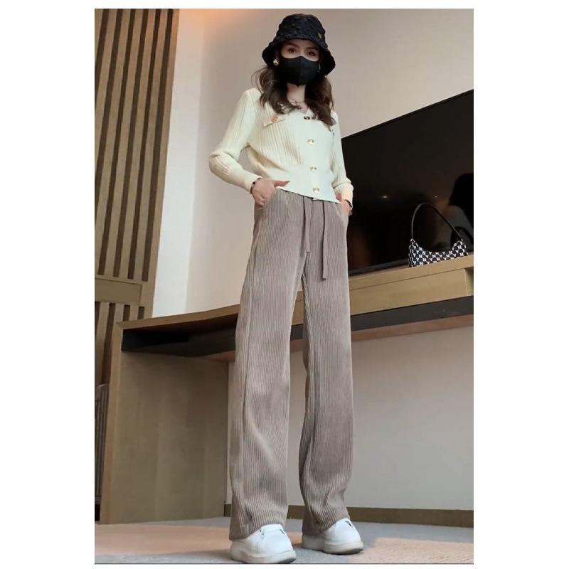 Wide-leg Women's Autumn and Winter Pants with Thickened Fleece and Drape, Narrow Straight-leg Pants, Casual Women's Pants