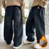 Boys' Fleece-Lined Casual Jeans - Autumn/Winter 2025 Trendy Style for Middle and Big Kids