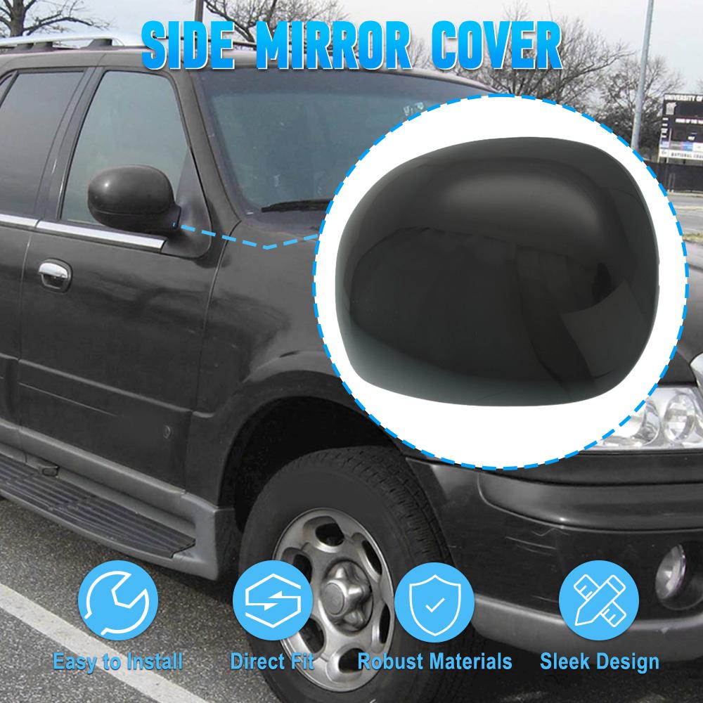 

Unpainted Black Car Side Rearview Mirror Cap Wing Mirror Cover for Ford F-150 1997-2004 Expedition 1997-2002 F-250 1997-1999 Right Side