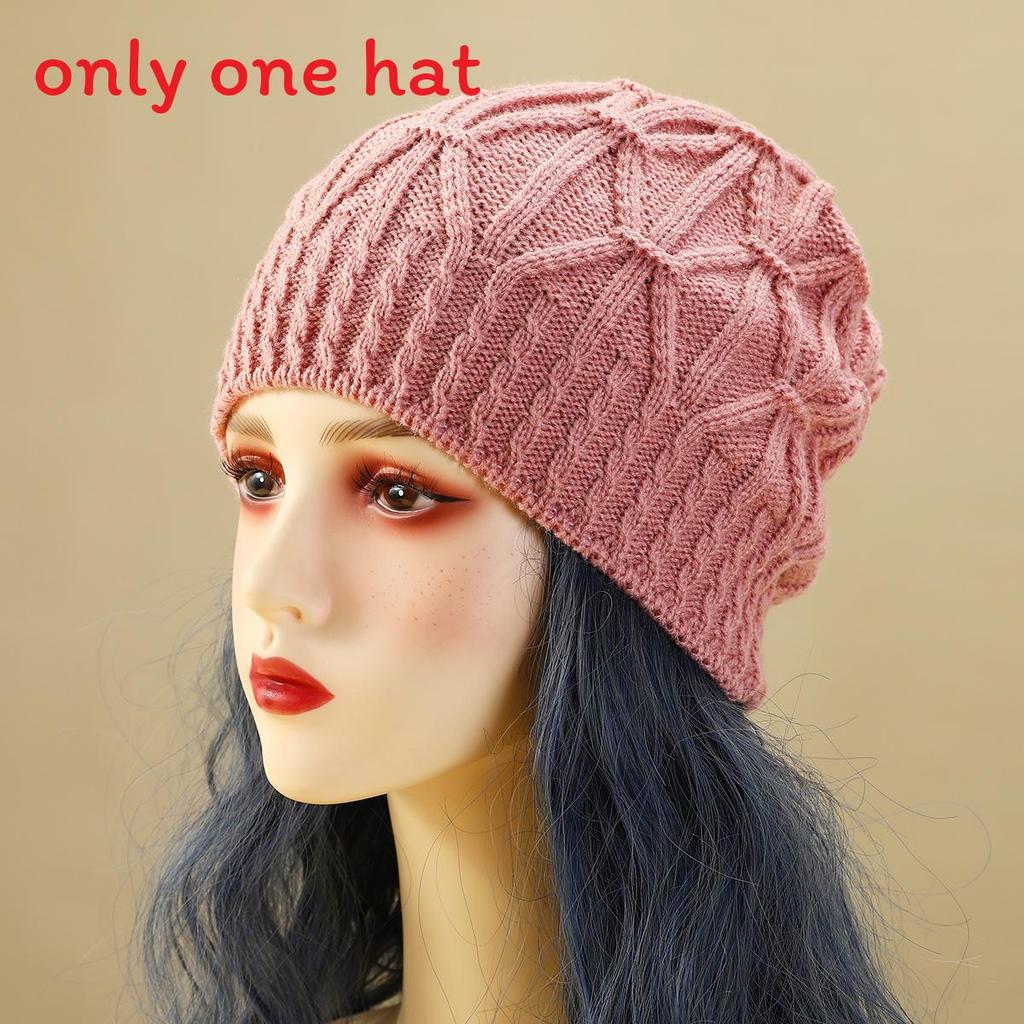 Womens Knit Beanie Hat With Geometric Pattern For Winter Warmth And Style Pink