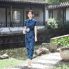 1011 Chinese style summer and autumn new improved flocked cheongsam new Chinese style long wedding ceremony performance generation