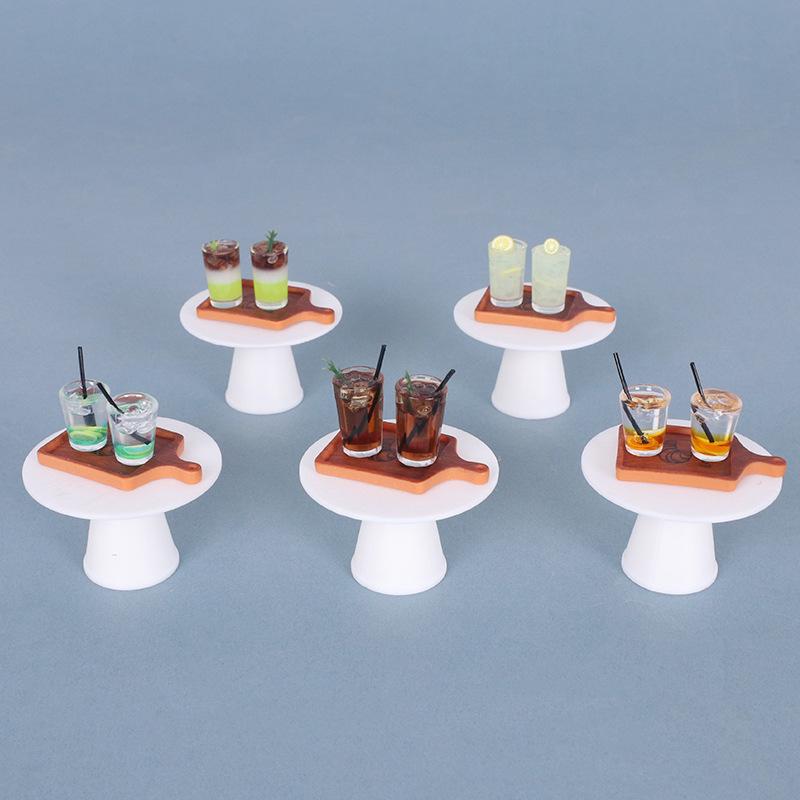 Mini Dollhouse Juice Display Tray - Handmade Decorative Table Accessory