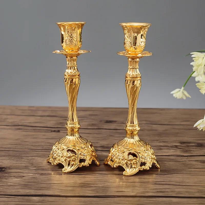 2PCS Gold/Silver European Metal Candle Stands - Antique Style God Candlesticks for Home Decoration