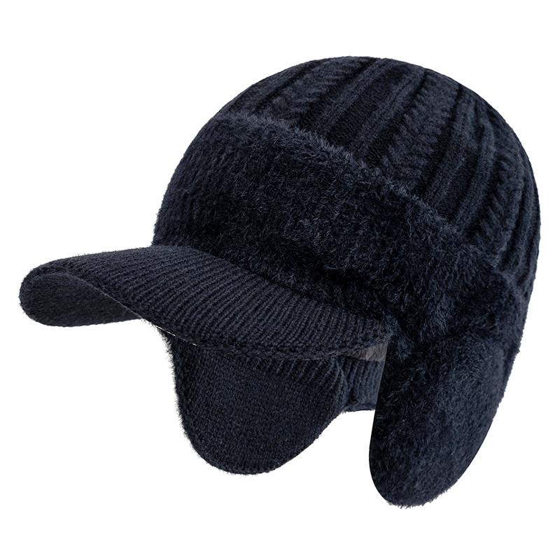 New Plush Fur Lined Winter Hat With Earflap Fashion Faux Fur Beanie Hats Men Outdoor Keep Warm Cap Hat Father Warm Gift