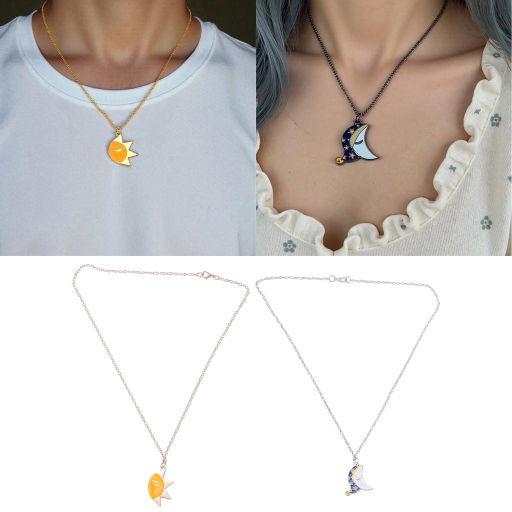 Set de 2 Coliere Aliaj Soare și Lună Colier Elegant pentru Cuplu Pandantiv Dragoste Bijuterii Perfecte pentru Purtare Zilnică și la Petreceri