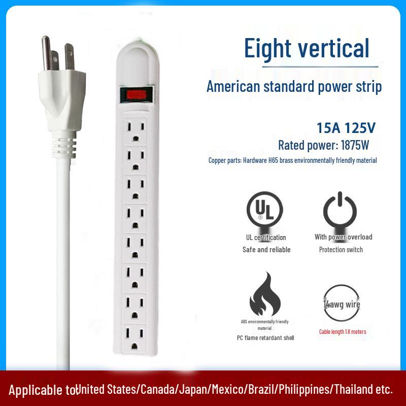UL Certified 15A 110V Power Strip with US Plug and Overload Protection for Cross-border Use