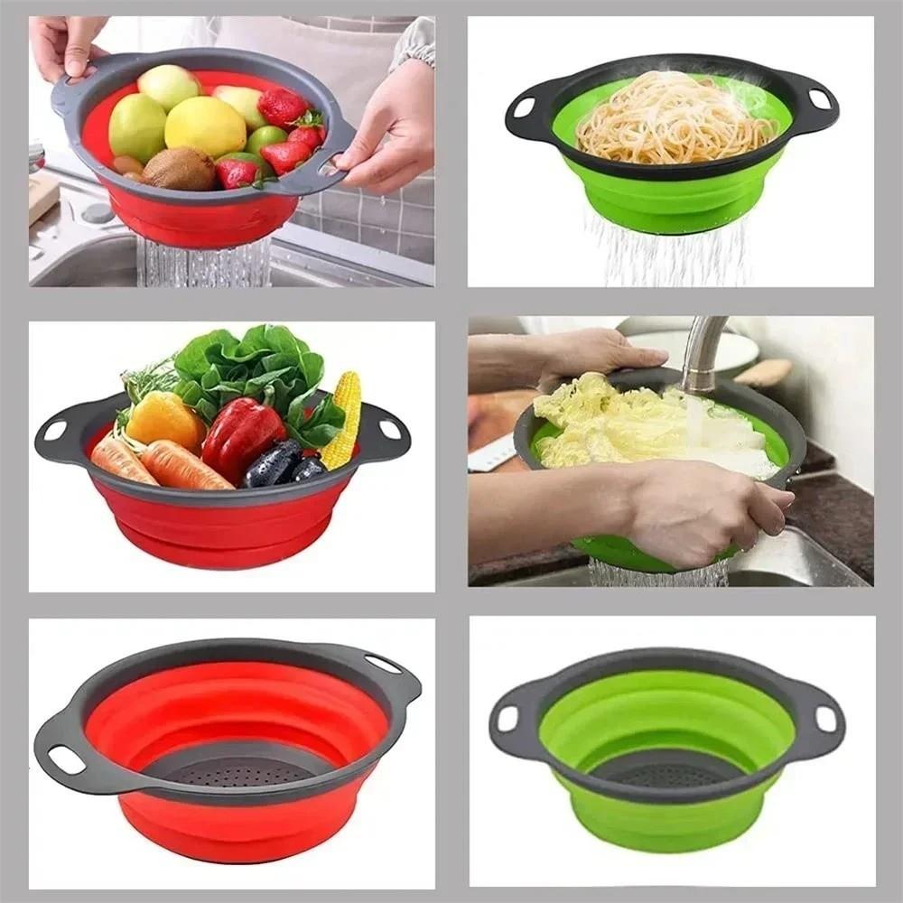 Silicone Folding Drainer Basket Drain Device Multifunctional Collapsible Colander Food Grade Fruit Vegetable Washing Basket
